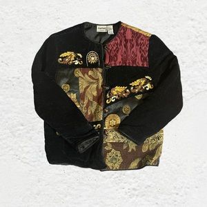 Vintage 80s Market Chico's Brocade Jacket Size 2  Patch Chenille Button Coat